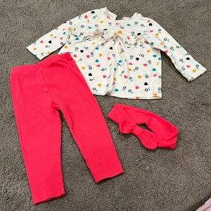 Little Me Red and Cream Floral 3-piece Set